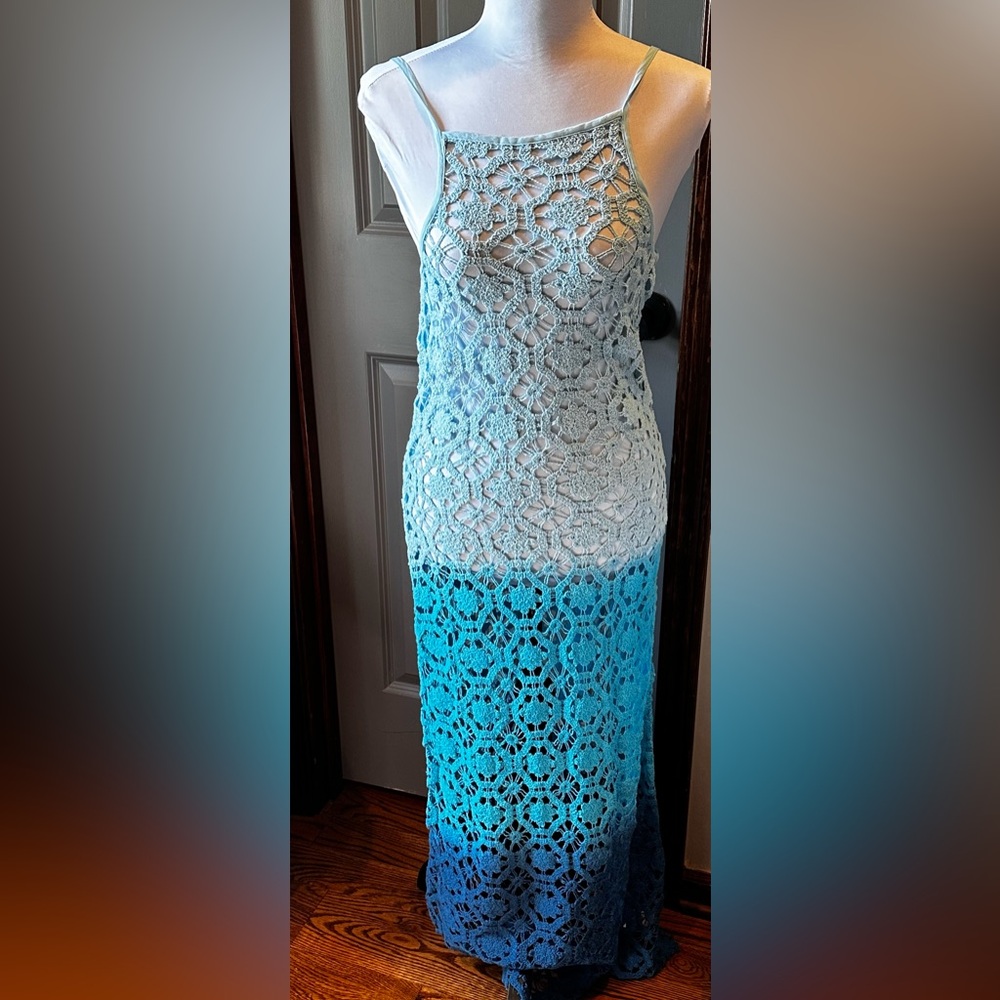 Altar’d State Sky Wave Crochet Midi Dress